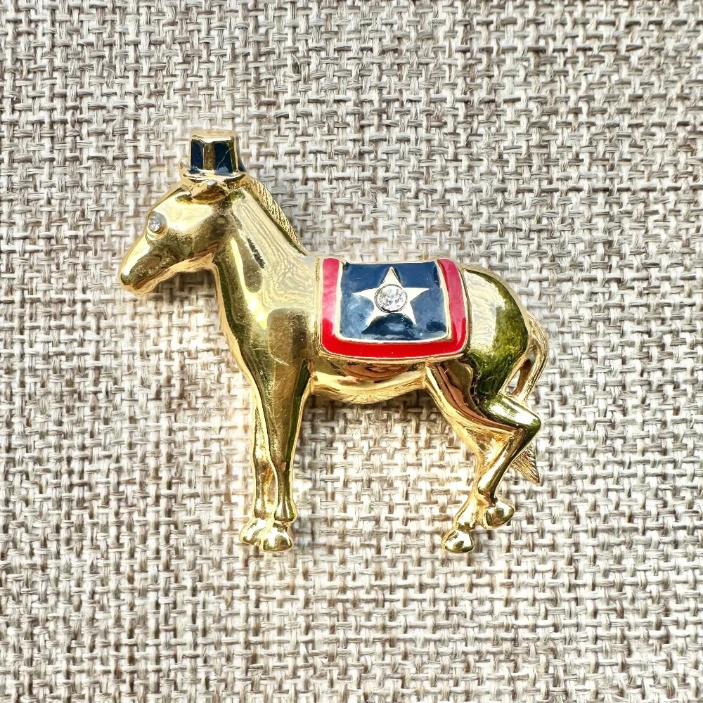 Patriotic Donkey, Vintage Monet Brooch
